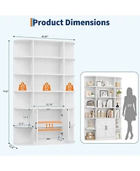 gaomon 75" Tall 6-Tier Wide Modern Wooden Bookcase with Storage Cabinet and Doors