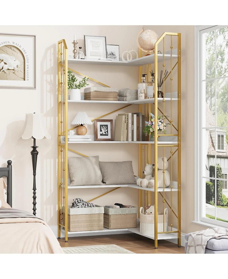 gaomon 72" Tall 5-Tier Industrial L-Shaped Corner Bookshelf
