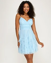 pear culture Juniors' Surplice-Neck Ruffle-Skirt Dress