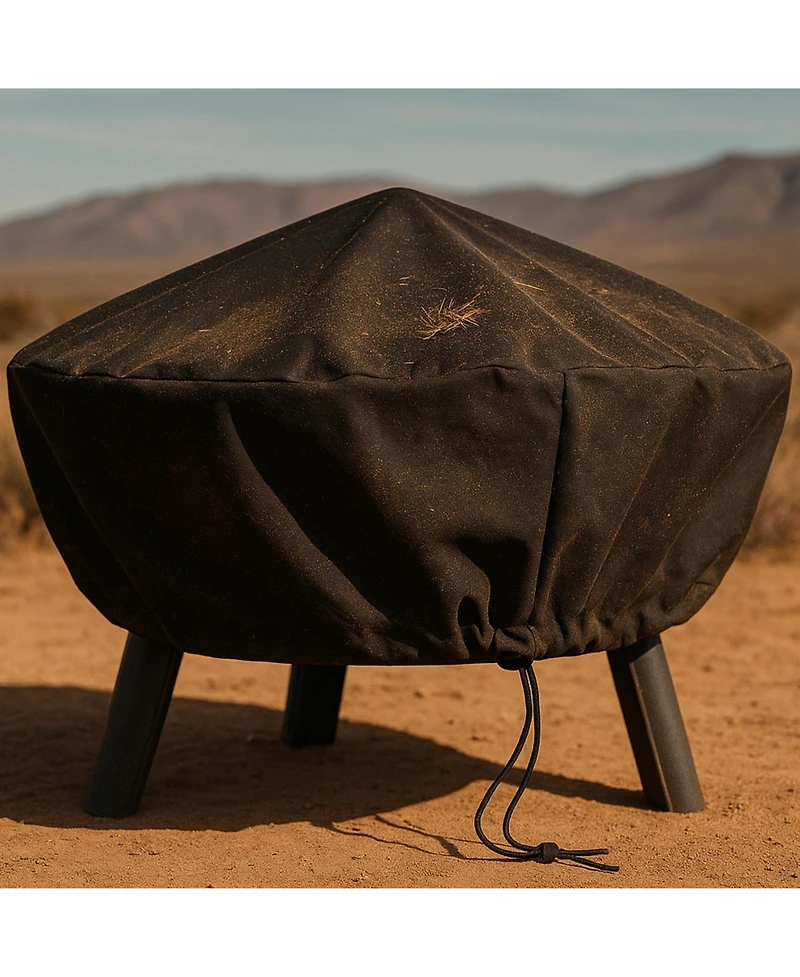 Round Outdoor Fire Pit Cover - Heavy-Duty 300D Polyester and Pvc with Drawstring Closure - Black - 58-Inch