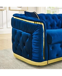 Streamdale Furniture Mid Century Modern Chesterfield Loveseat Couch, Velvet Blue & Gold Tufted Sofa