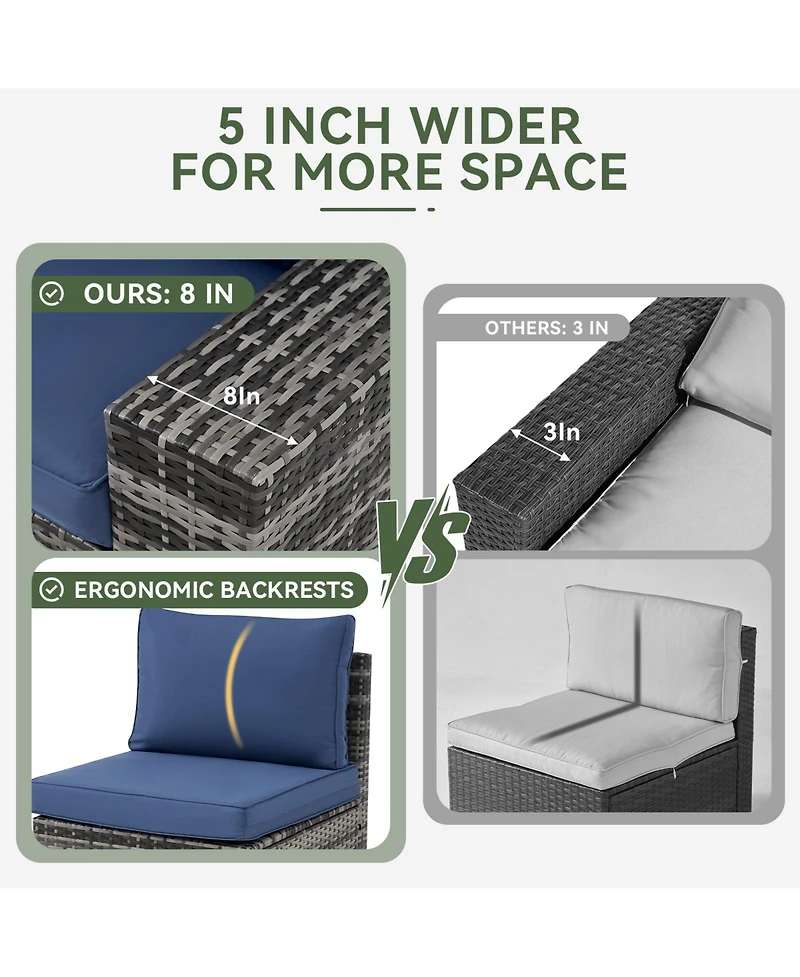 Aoxun 7-Piece Wicker Outdoor Sectional Sofa Set with Cushions with Propane Fire Pit Table