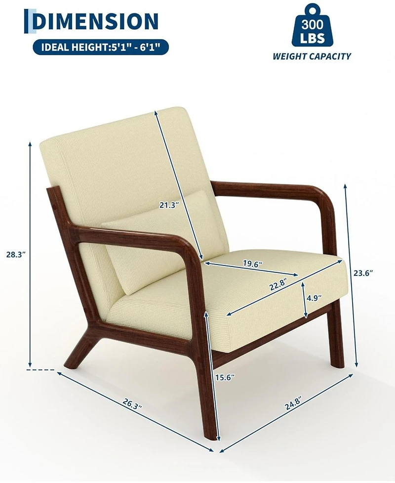 gaomon Solid Wood Accent Armchair with Corduroy Upholstery and Removable Lumbar Pillow