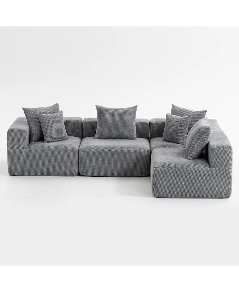 Streamdale Furniture Streamdale Modular L-Shaped Chenille Deep-Seat Couch with Pillows - Grey