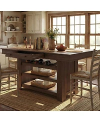 gaomon Counter Height Dining Table with 2 Drawers, 36" Farmhouse Wooden Large Bar Kitchen Table with Wine Rack and 3 Shelves, Rectangular, Thick Frame