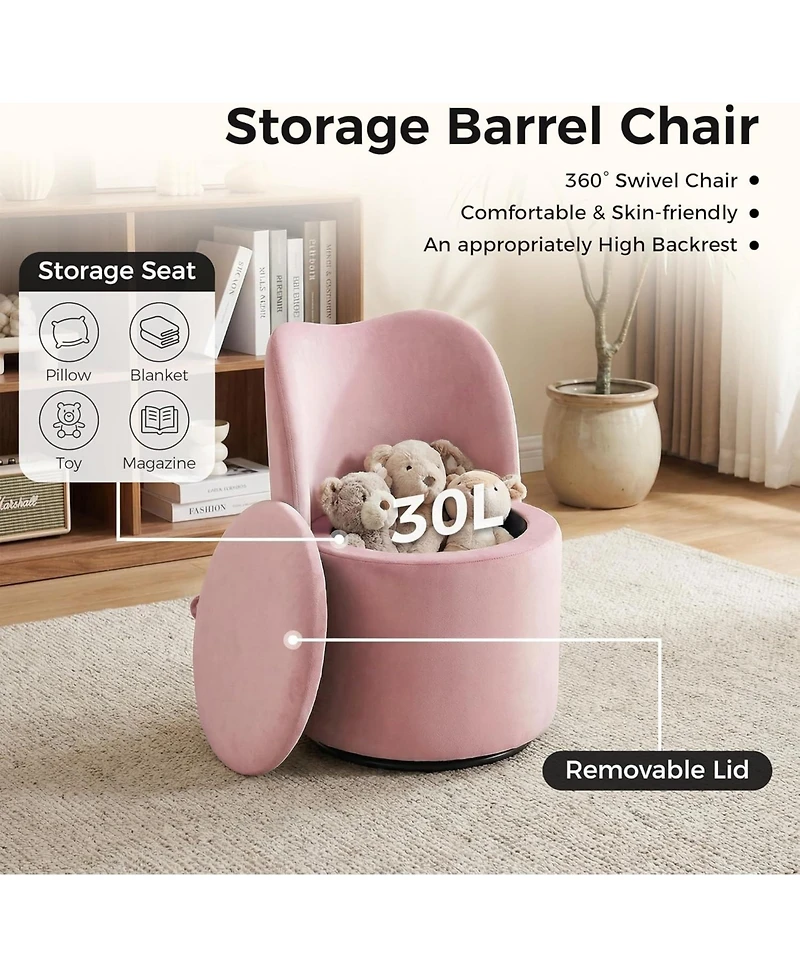 gaomon Velvet Vanity Chair with Storage,360 Swivel Makeup Chair with Back,Modern Swivel Accent Stool Barrel Chair Upholstered Ottoman Vanity Stool
