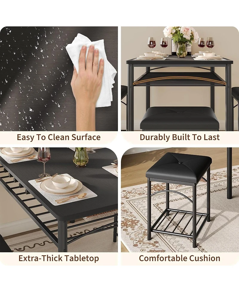 gaomon Dining Table Set for 4 with Upholstered Benches and 2 Stools, Small Kitchen Table Chairs Set of 4 for Apartment, Studio