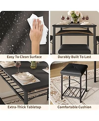 gaomon Dining Table Set for 4 with Upholstered Benches and 2 Stools, Small Kitchen Table Chairs Set of 4 for Apartment, Studio