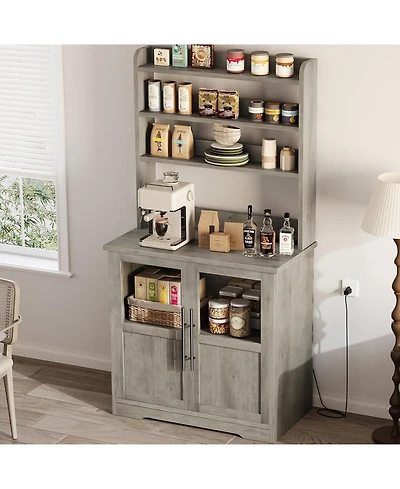 gaomon 6-Tier Farmhouse Baker s Rack with Power Outlet Kitchen Pantry Hutch