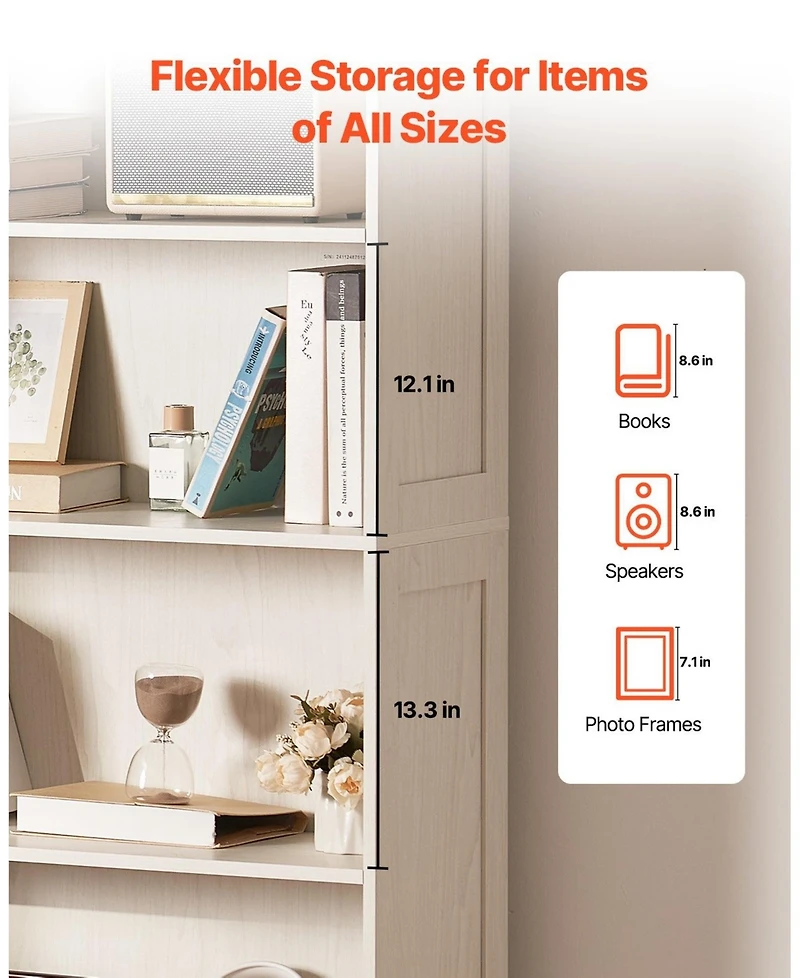 Gouun 68 in 5 Tier Wide Bookshelf with Open Display Shelves