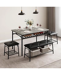 gaomon 4-Piece Dining Set with Storage Racks, Bench and Stools