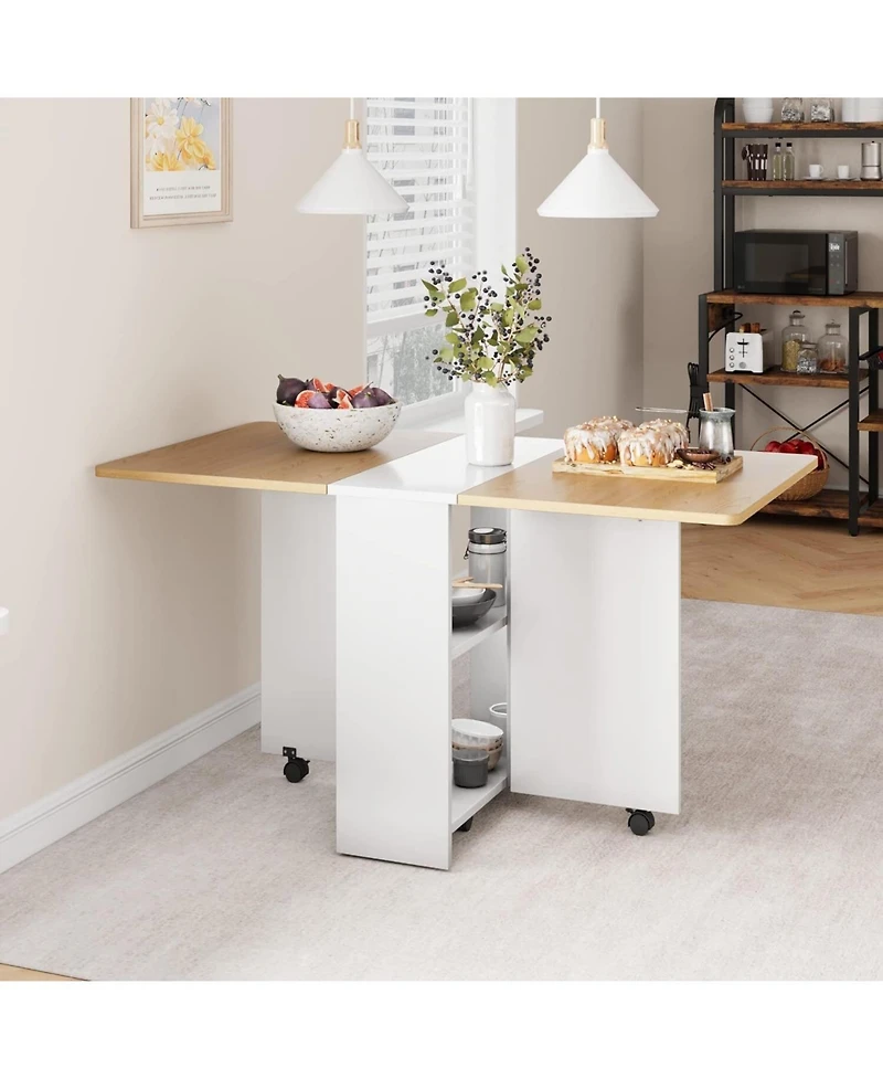 gaomon Folding 4-Person Farmhouse Dining Table with Storage and Wheels