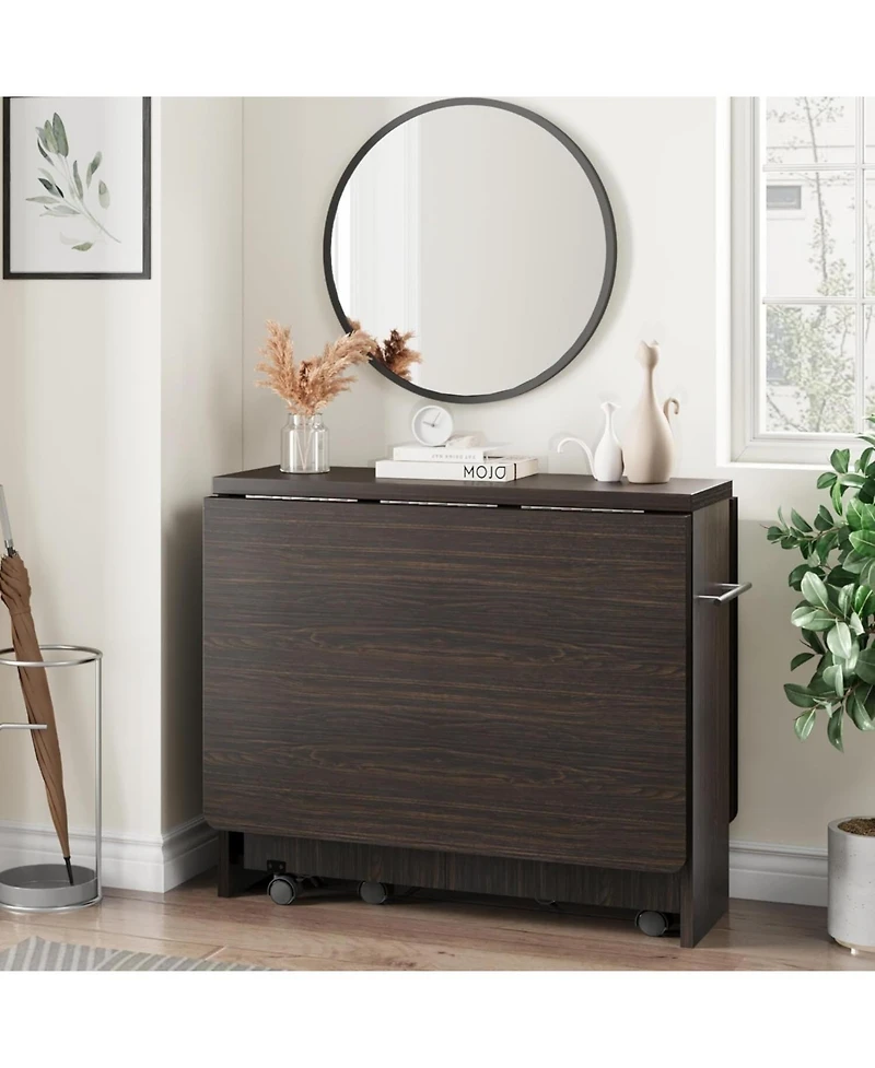 gaomon Folding 4-Person Farmhouse Dining Table with Storage and Wheels