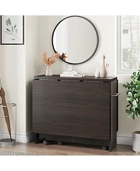 gaomon Folding 4-Person Farmhouse Dining Table with Storage and Wheels