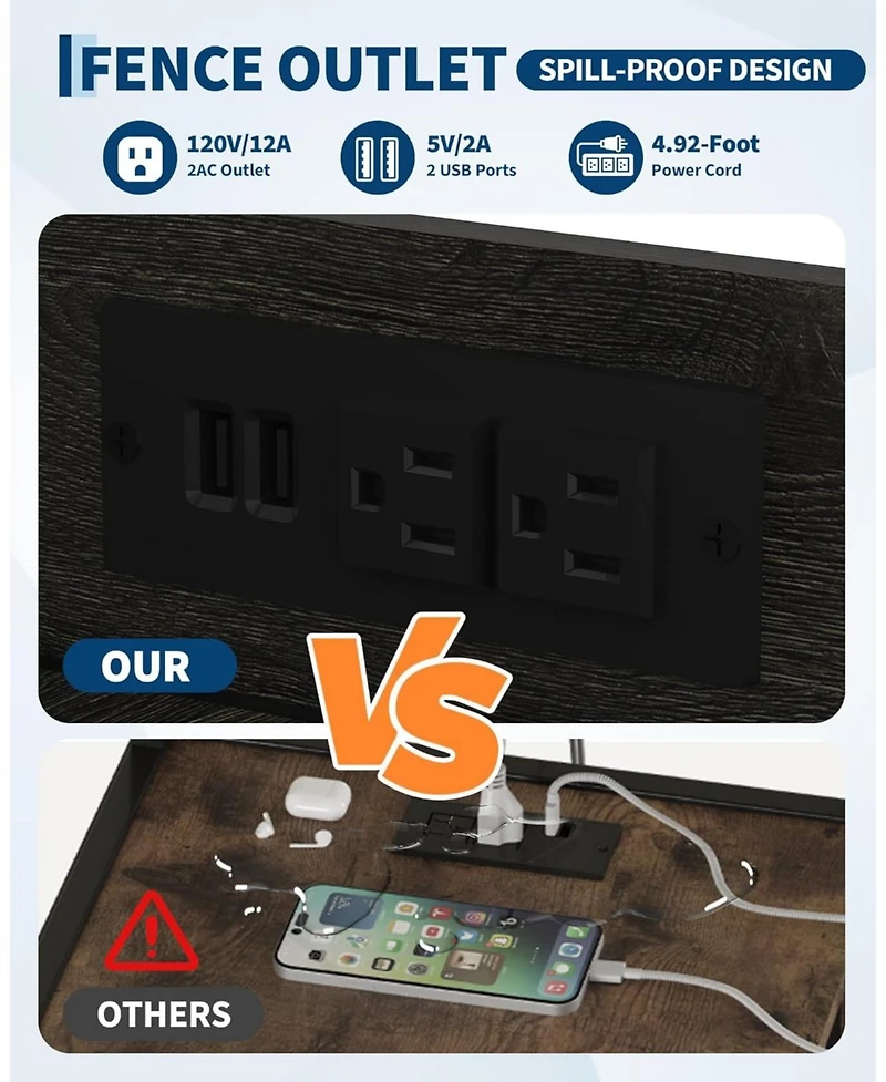 gaomon Corner Wine Cabinet with Power Outlet, Led Strip and Glass Holder, Industrial 5 Tier Liquor Bar