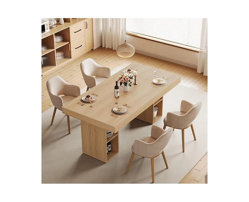 gaomon 4-6 Person Farmhouse Wooden Dining Table with Storage Cubes