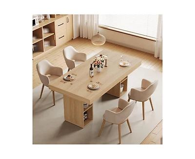 gaomon 4-6 Person Farmhouse Wooden Dining Table with Storage Cubes