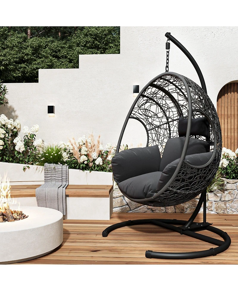 Clihome Outdoor Indoor Pe Wicker Swing Egg Chair With Soft Cushion