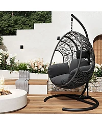 Clihome Outdoor Indoor Pe Wicker Swing Egg Chair With Soft Cushion