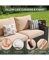 Aoxun 6-Piece Wicker Outdoor Sectional Sofa Set with Cushions and Glass-Top Coffee Table