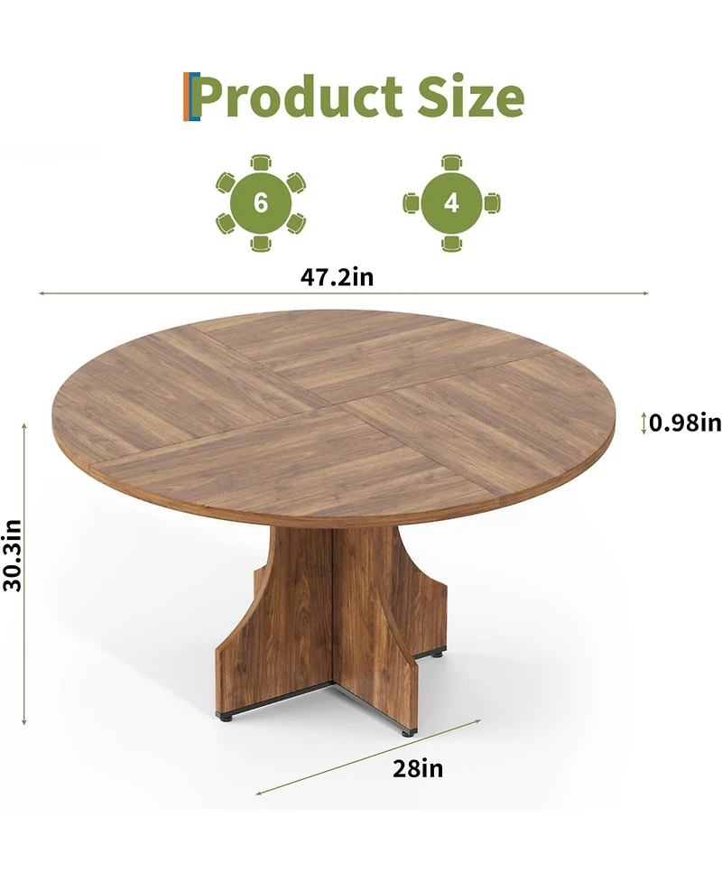 gaomon 47 in Farmhouse Round Dining Table for 4-6 People, Wooden Circle Kitchen Table, Rustic Circular Breakfast Nook Furniture for Apartment