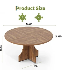 gaomon 47 in Farmhouse Round Dining Table for 4-6 People, Wooden Circle Kitchen Table, Rustic Circular Breakfast Nook Furniture for Apartment