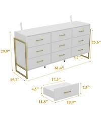 Famapy Wood 9 Big Drawers Dresser with Metal Frame Legs