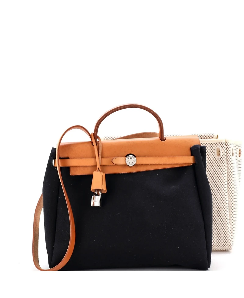 Pre-Owned HERMES Pm Herbag Toile and Leather