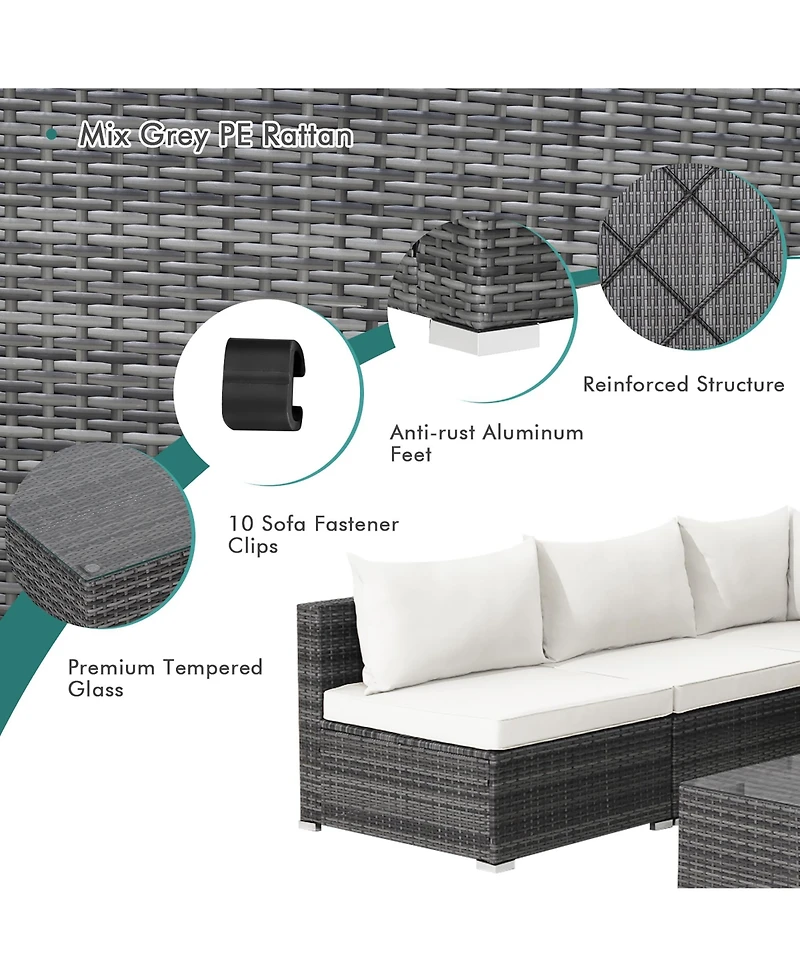 Costway 7Pieces Patio Rattan Furniture Set Sectional Sofa Cushioned Garden