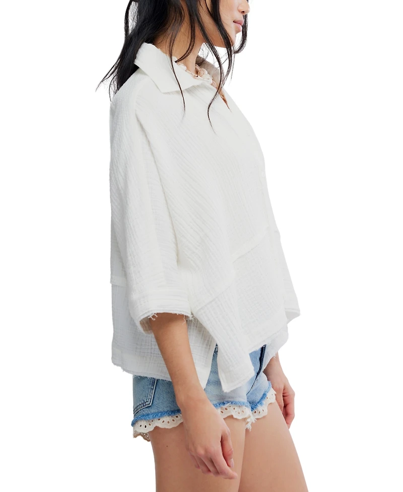Free People Women's Happy Days Collared Cotton Top