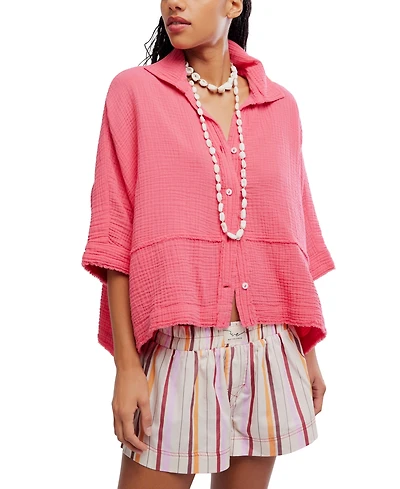 Free People Women's Happy Days Collared Cotton Top