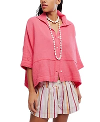 Free People Women's Happy Days Collared Cotton Top