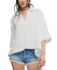 Free People Women's Happy Days Collared Cotton Top