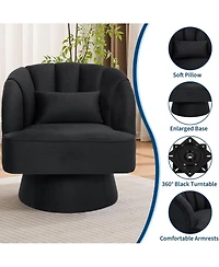 gaomon Modern Swivel Barrel Accent Chair, 360degree(s) Velvet Upholstered Armchair with Striped Backrest, 2 Pieces
