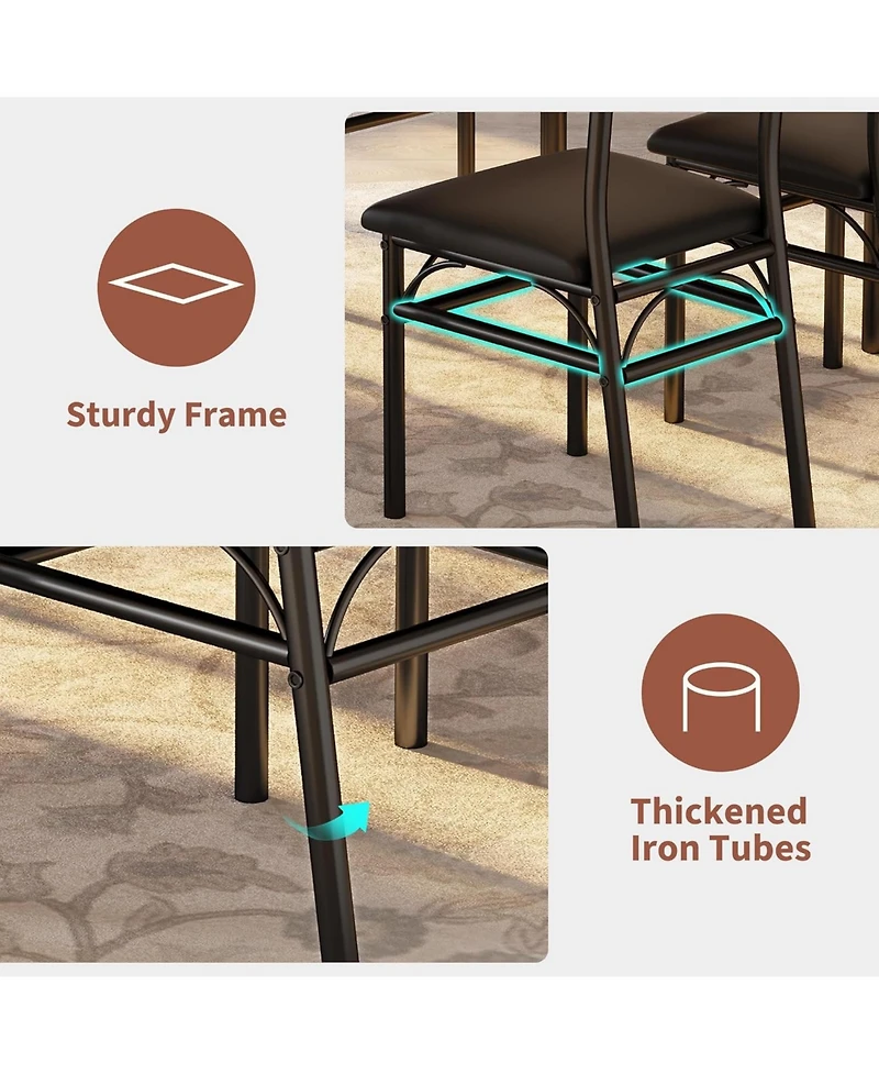 gaomon 5 Piece Dining Table Set for 4, Wooden Industrial Rectangular Kitchen Dinner Table w/ 4 Upholstered High Back Chairs Set, Sturdy Metal Frame