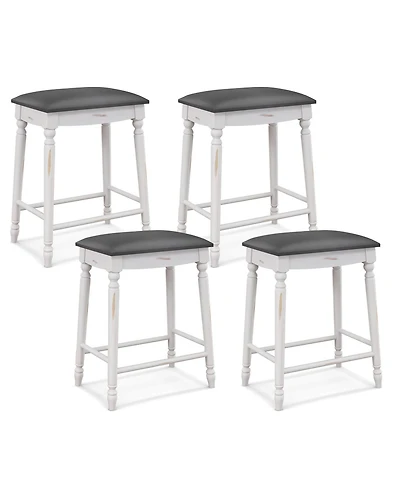 Gymax 24'' Bar Stool Set of Padded Seat Cushions Rubber Wood Legs Upholstered