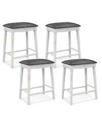 Gymax 24'' Bar Stool Set of Padded Seat Cushions Rubber Wood Legs Upholstered