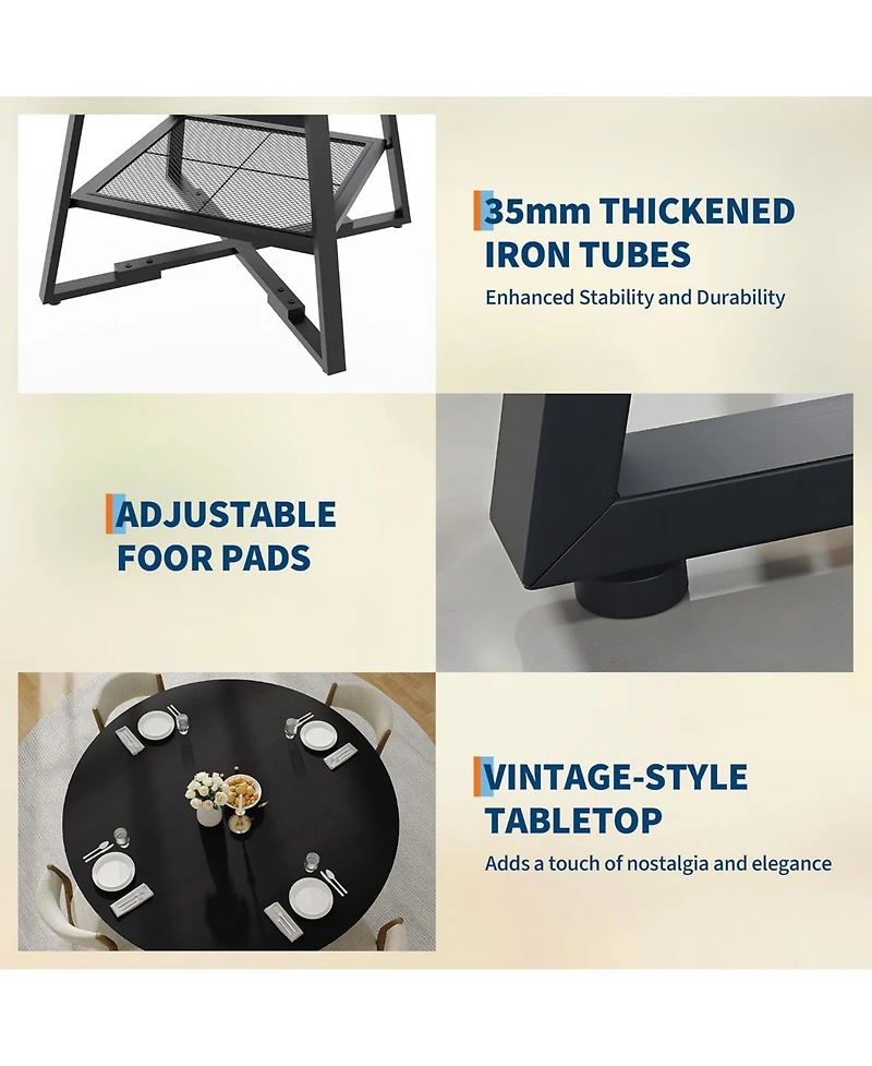 gaomon Dining Room Round Table Set for 4-6, Circle Kitchen Dining Table with Metal Base, 42 Inch Wooden Round DiningTable, Wood Kitchen Tables