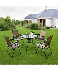 Costway 5PCS Bistro Patio Furniture Set 4 Folding Adjustable Chairs Glass Table W/Hole