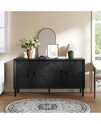 Rainsken Wood Storage Cabinet, Farmhouse Buffet Sideboard with Symmetrical Sunburst Door Design and Adjustable Shelves for Living Room