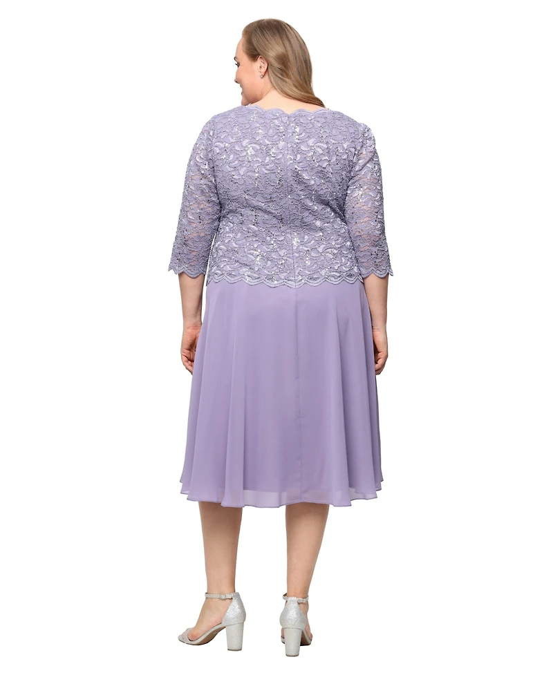 Alex Evenings Plus Sequined Lace A-Line Dress