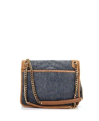 Pre-Owned Saint Laurent Medium Niki Chain Flap Bag Matelasse Chevron Denim with Suede