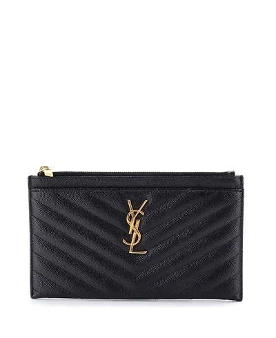 Pre-Owned Saint Laurent Medium Classic Monogram Zip Bill Pouch Matelasse Chevron Leather