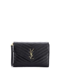 Pre-Owned Saint Laurent Classic Monogram Envelope Wristlet Clutch Matelasse Chevron Leather