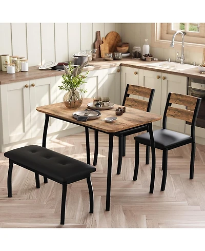 gaomon Dining Table Set for 4, Wooden Kitchen Table with Upholstered Bench and 2 Cushion Chairs, Space-Saving Dinette Set for Kitchen, Dining Room