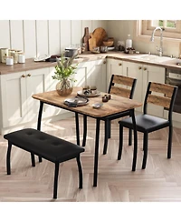 gaomon Dining Table Set for 4, Wooden Kitchen Table with Upholstered Bench and 2 Cushion Chairs, Space-Saving Dinette Set for Kitchen, Dining Room