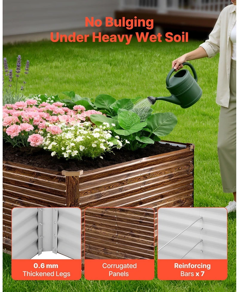 Gouun Galvanized Raised Garden Bed, 8 x 4 x 2 ft Alu-Zinc Metal Planter Box, Deep Wood Grain Finish