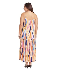 24seven Comfort Apparel Plus Essential Curvy Abstract Print A Line Dress