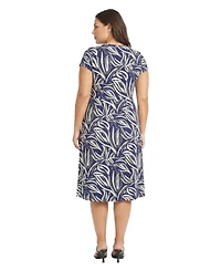 24seven Comfort Apparel Plus Essential Curvy Abstract Print Midi Dress