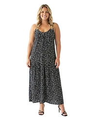 24seven Comfort Apparel Plus Essential Curvy Dot Print Scoop Neck Dress